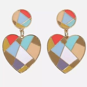 Cute Colorful Heart Earrings Mosaic Art